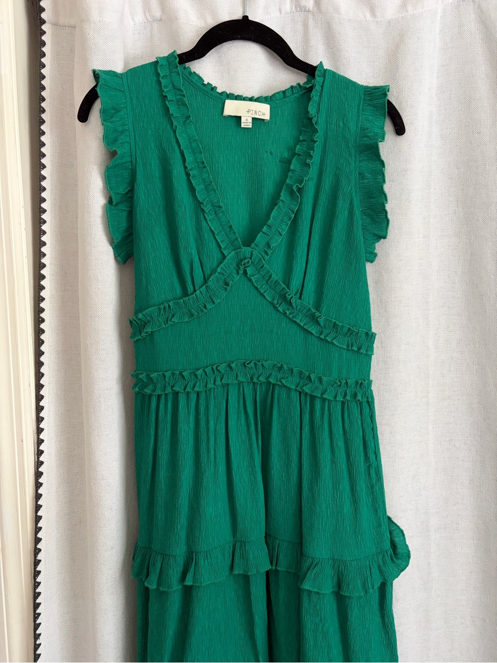 Pinch Green Ruffle V-Neck Women's Top by